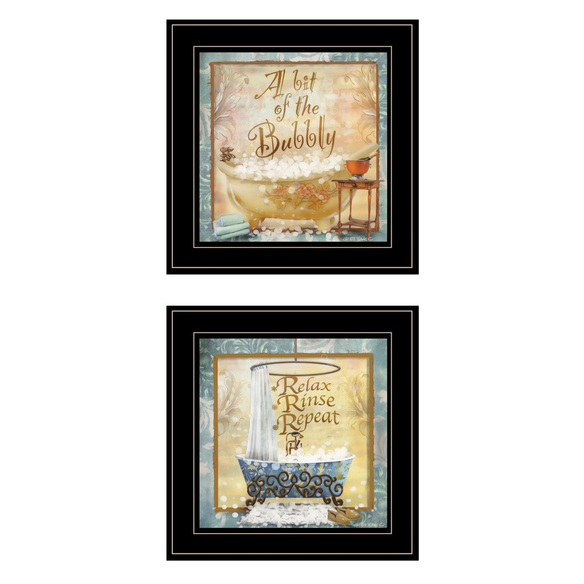 "A Bit of Bubbly" 2 - Piece VignetteBy Ed Wargo, Ready to Hang Framed Print, Black Frame - Rainbowbestdeals