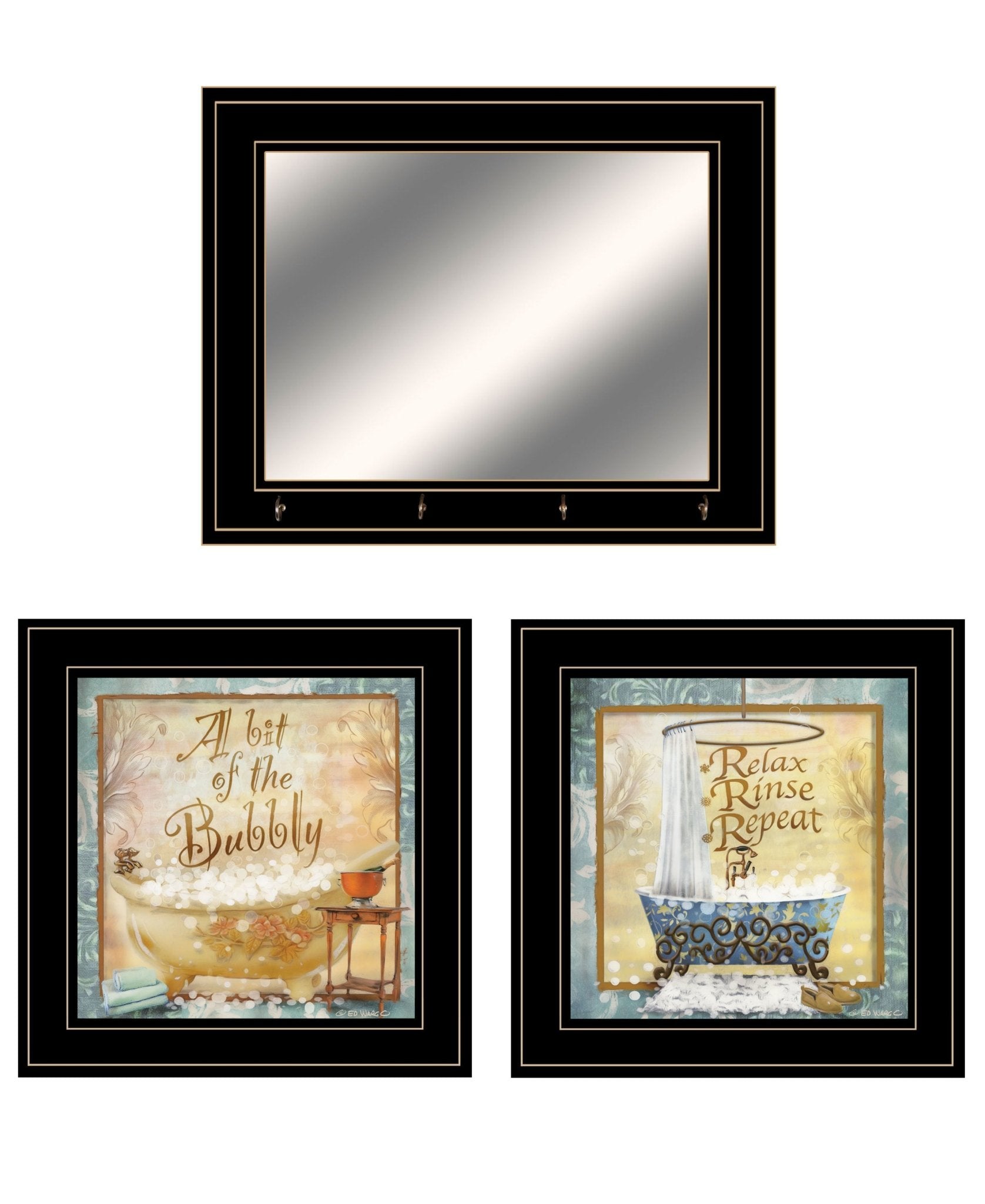 "A Bit of Bubbly" 3 - Piece Vignette By Ed Wargo, Ready to Hang Framed Print, Black Frame - Rainbowbestdeals
