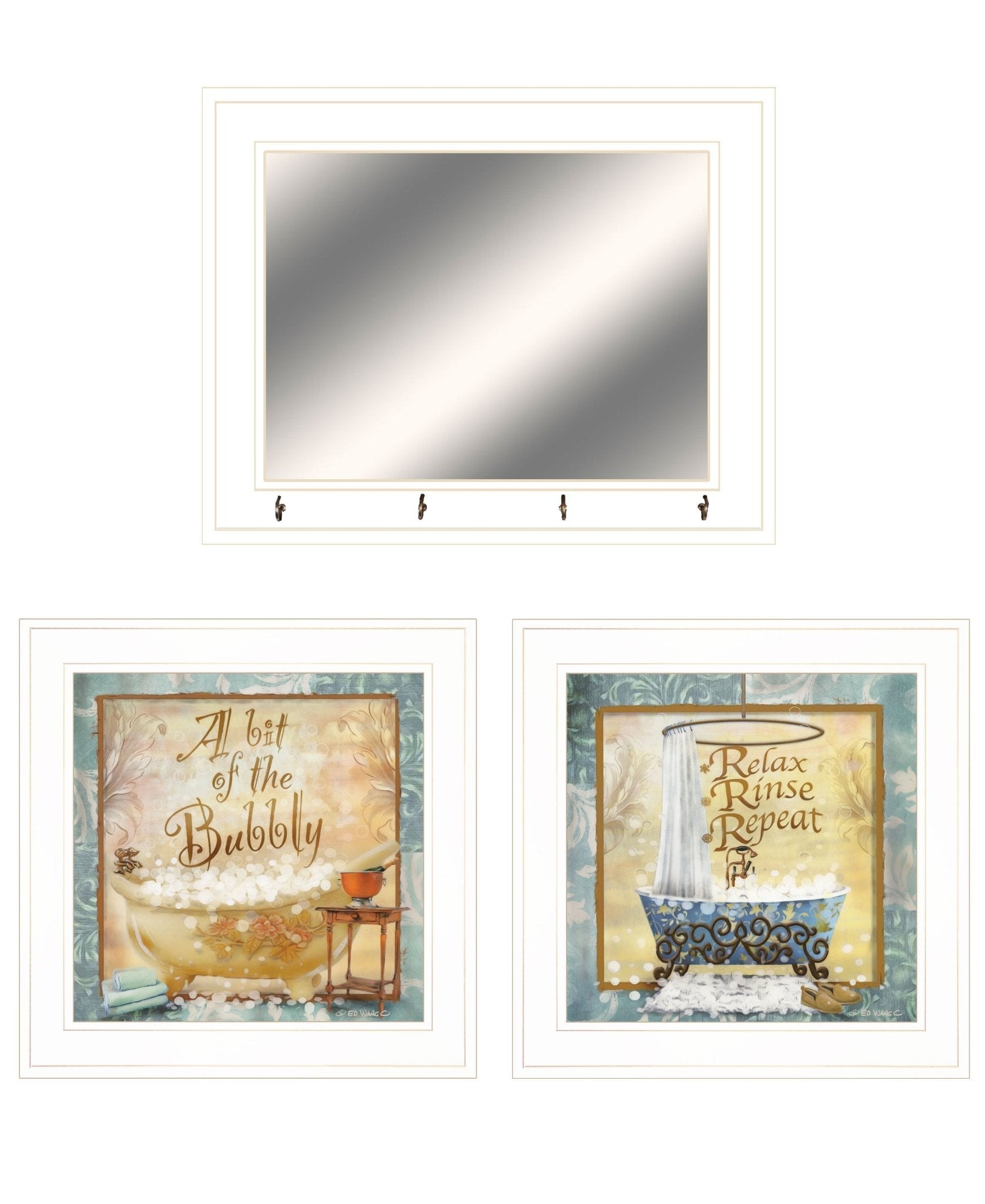 "A Bit of Bubbly" 3 - Piece Vignette By Ed Wargo, Ready to Hang Framed Print, White Frame - Rainbowbestdeals