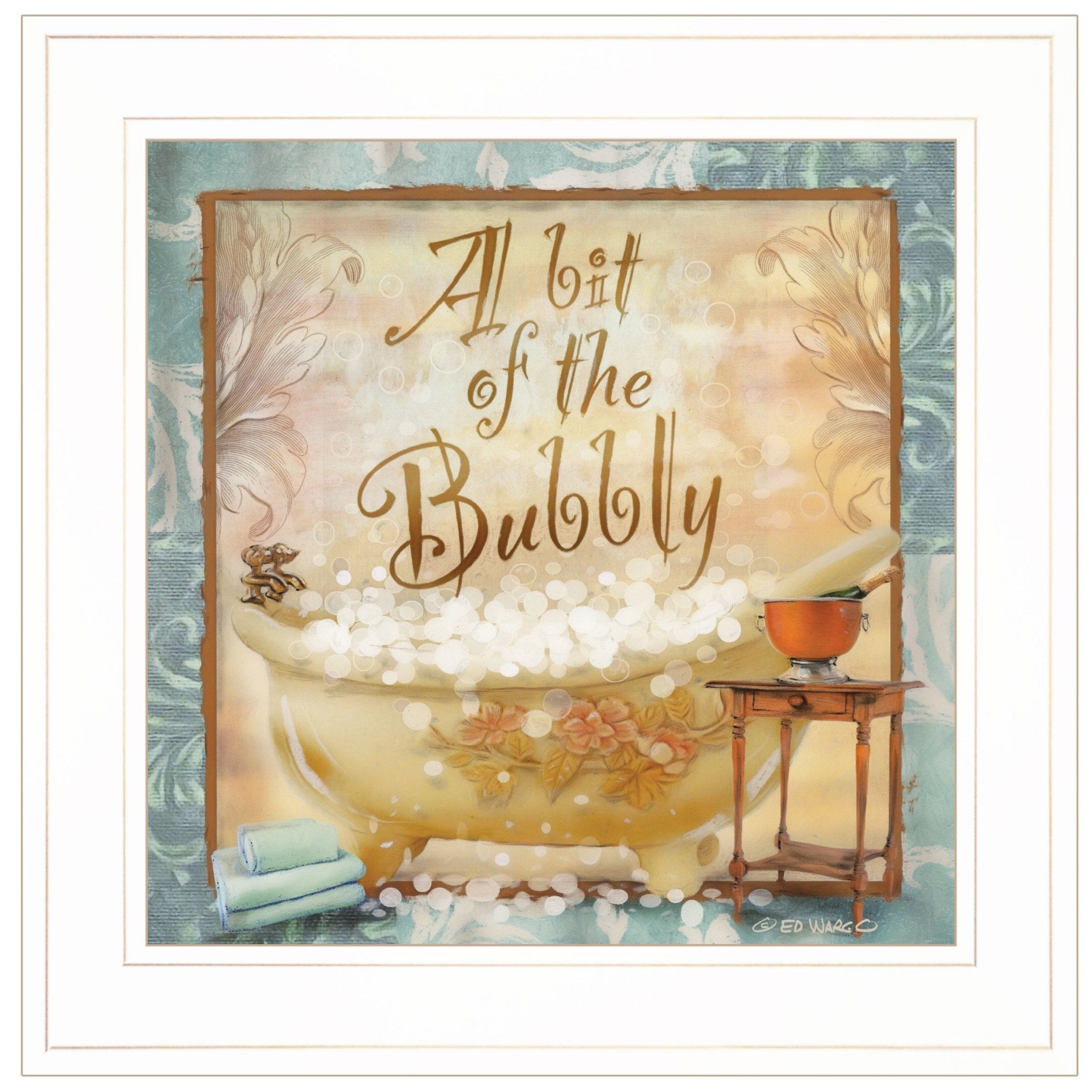 "A Bit of Bubbly" By Ed Wargo, Ready to Hang Framed Print, White Frame - Rainbowbestdeals