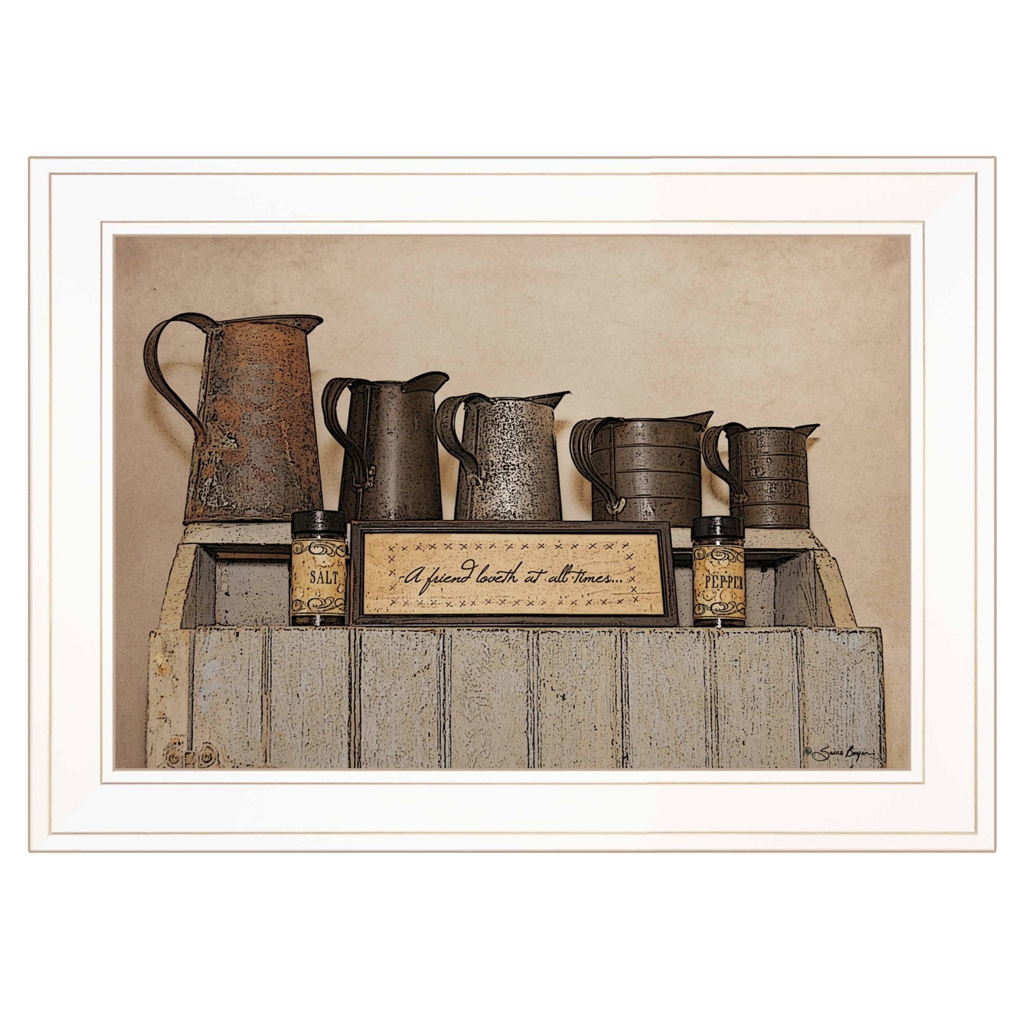 "A Friend Loveth at All Time" By Susie Boyer, Ready to Hang Framed Print, White Frame - Rainbowbestdeals