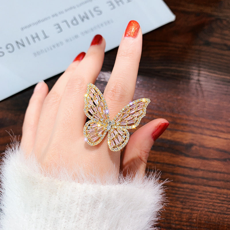 Cubic Zirconia Butterfly Ring Sparkling Crystal Bow-Knot Knuckle Ring