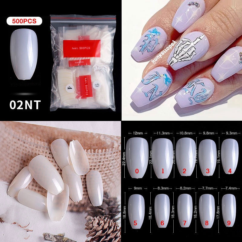 1 Bag 500PCS Artificial Nail Art Tips; Coffin Long Square Stiletto Nail Fake Tips