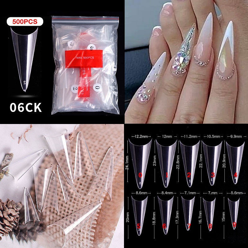 1 Bag 500PCS Artificial Nail Art Tips; Coffin Long Square Stiletto Nail Fake Tips