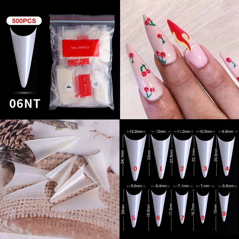 1 Bag 500PCS Artificial Nail Art Tips; Coffin Long Square Stiletto Nail Fake Tips