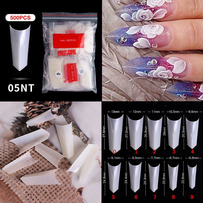 1 Bag 500PCS Artificial Nail Art Tips; Coffin Long Square Stiletto Nail Fake Tips