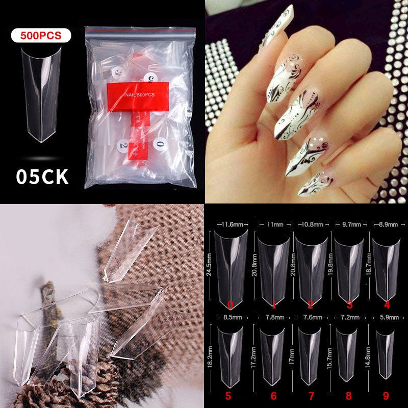 1 Bag 500PCS Artificial Nail Art Tips; Coffin Long Square Stiletto Nail Fake Tips