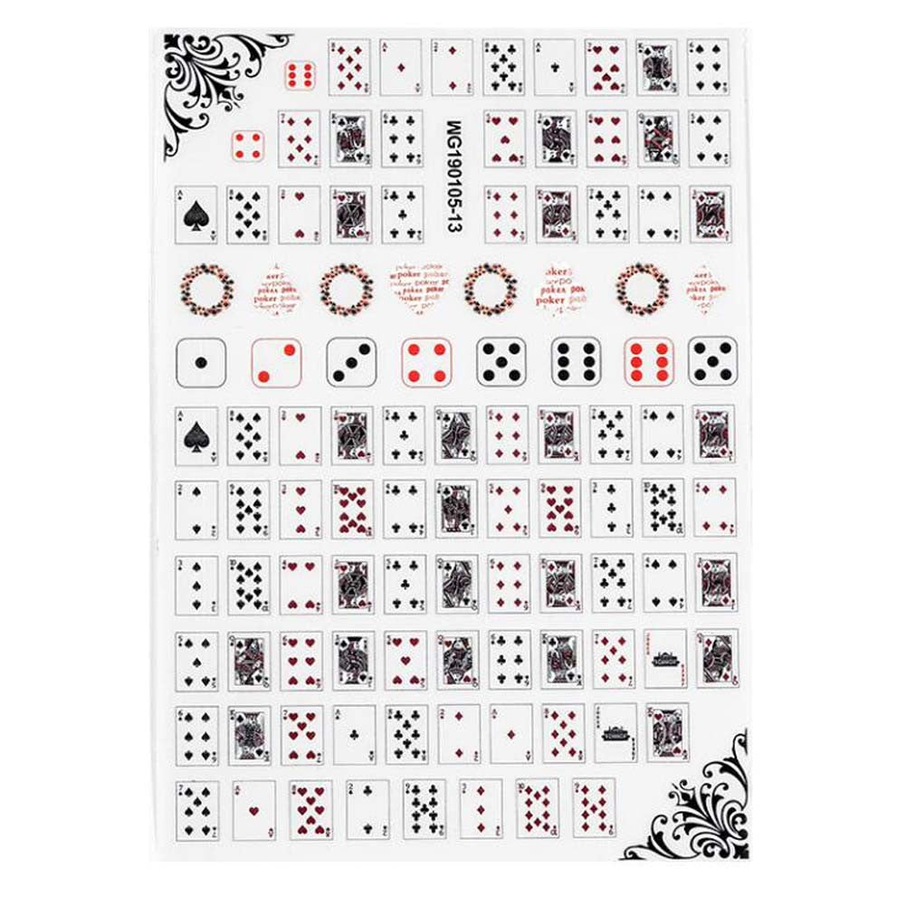 6 Sheets Poker Patterned Nail Stickers Self-Adhesive DIY Nail Art Decals Nail Decals