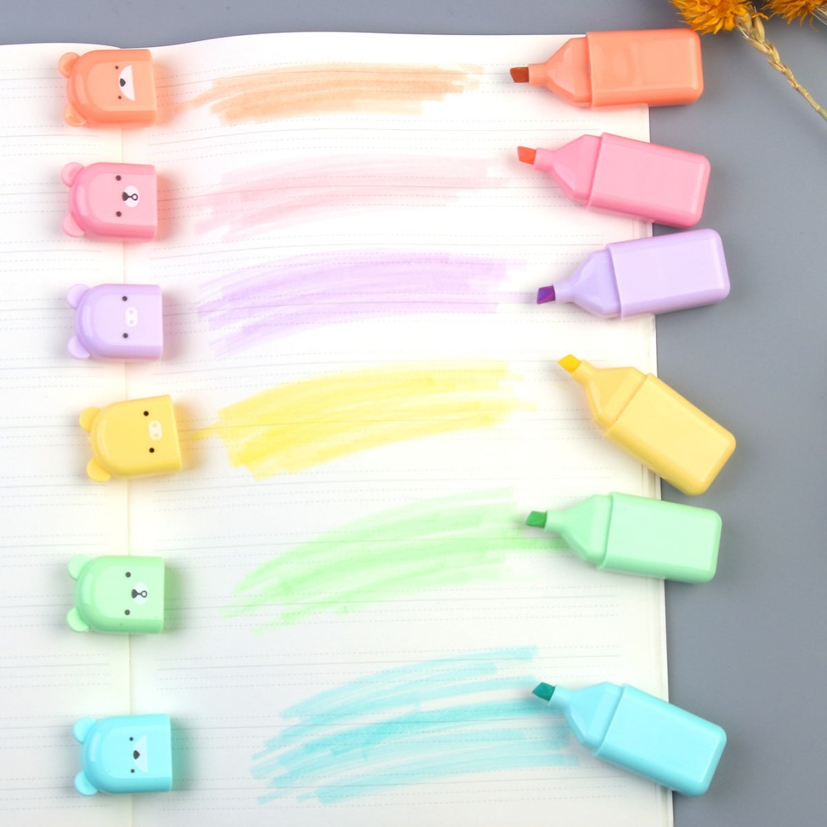 6pcs/set Tiny Markers Fluorescent Colors Mini Highlighter Pen Chisel Tip Cute Kawaii Design