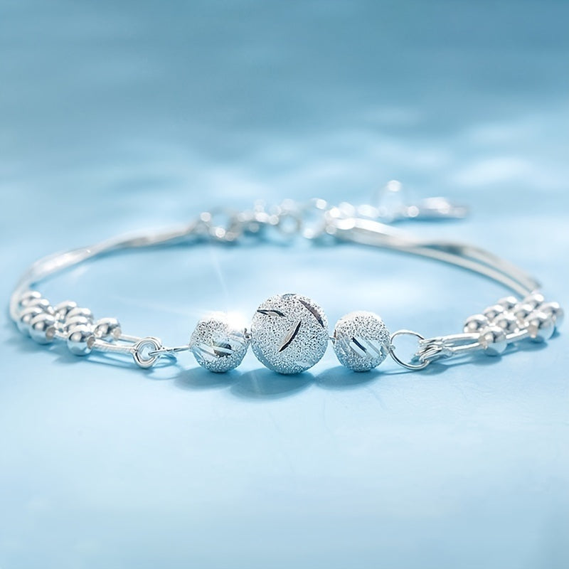 S925 Sterling Silver Fashion Women's Bracelet Double Layer Transfer Beaded Bracelet Trendy Niche Jewelry Valentines Day Decoration Gift