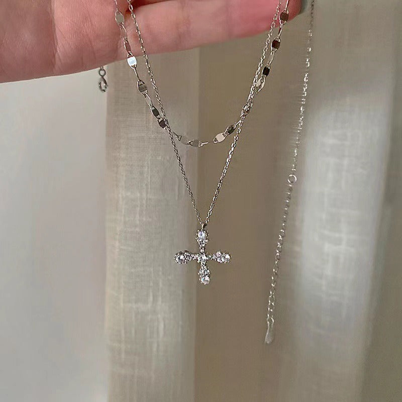Fashion Women Crystal Zircon Cross Pendant Necklace for Women Girl Crystal Chain Necklace Punk Party Jewelry