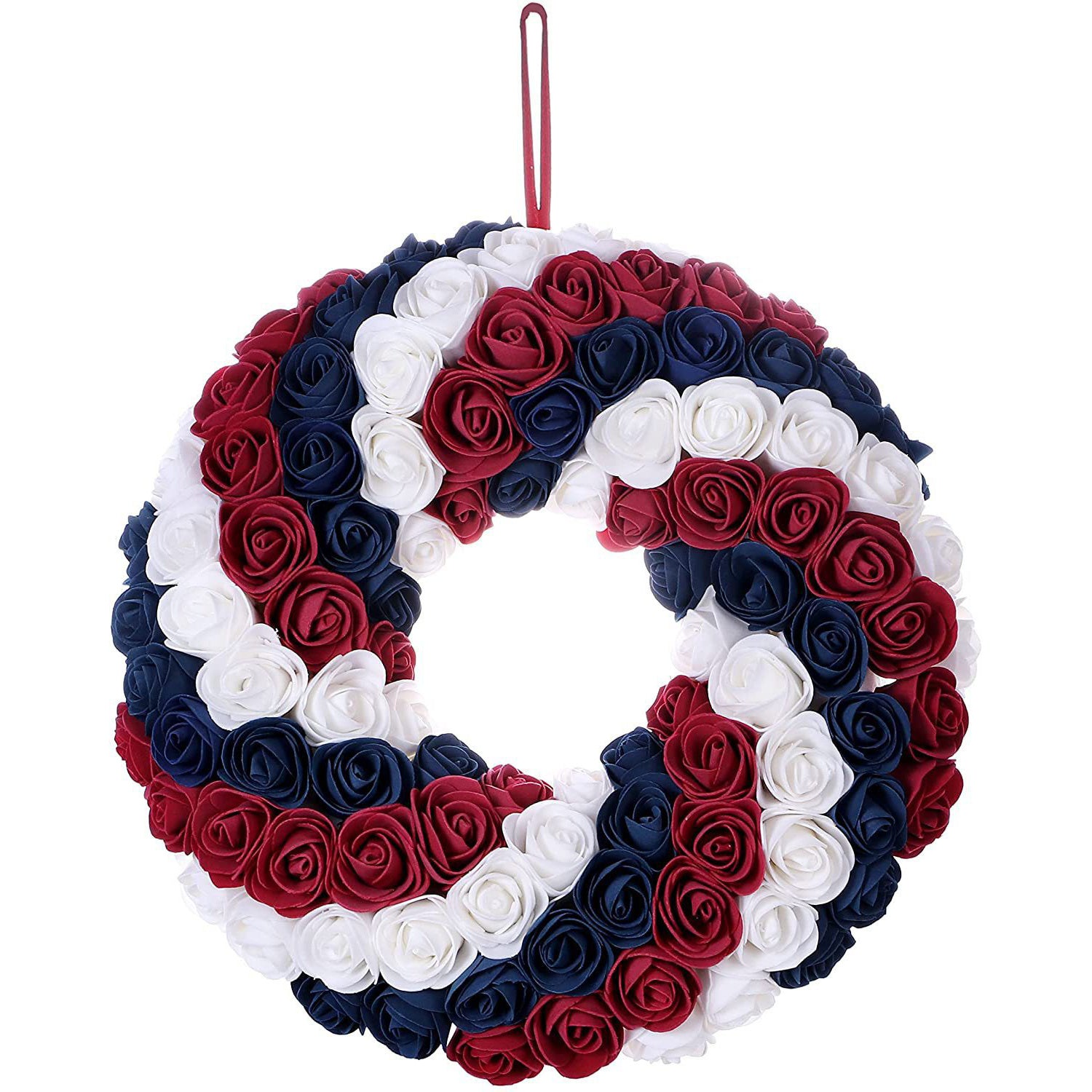 Patriotic Americana Wreath; Boxwood Handcrafted Memorial Day Wreath Festival Garland Decoration