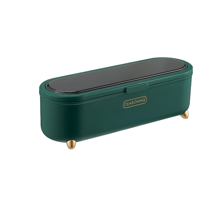 1pc Seasoning Box With 4 Spoons Set; Seasoning Bottle Jar; Household Sealed Integrated Multi-grid Salt Flavor Storage Box; Spice Rack; Kitchen Supplies