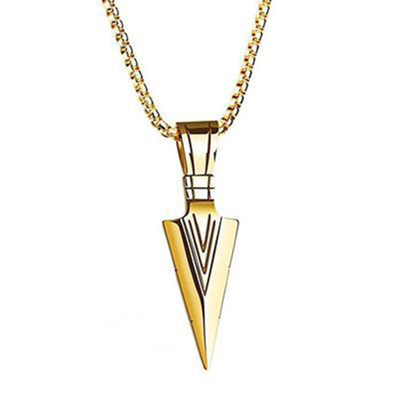 Stainless Steel Pendant Necklace For Mens; Cool Spearpoint Arrowhead Pendant Chain Necklace