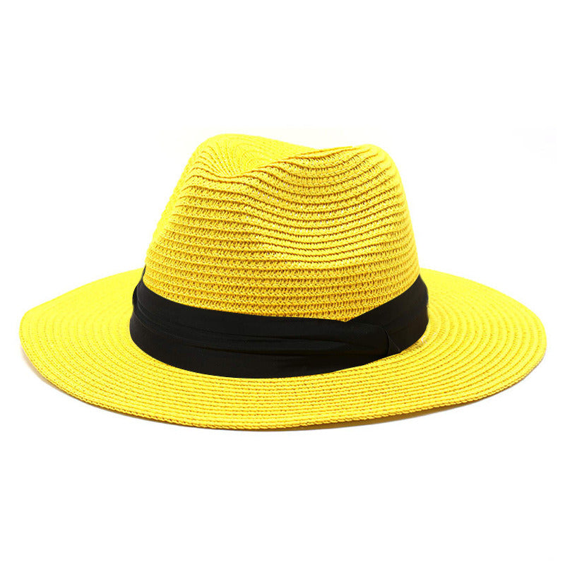 Women Men Wide Brim Straw Panama Roll up Hat Fedora Beach Sun Hat UPF50+