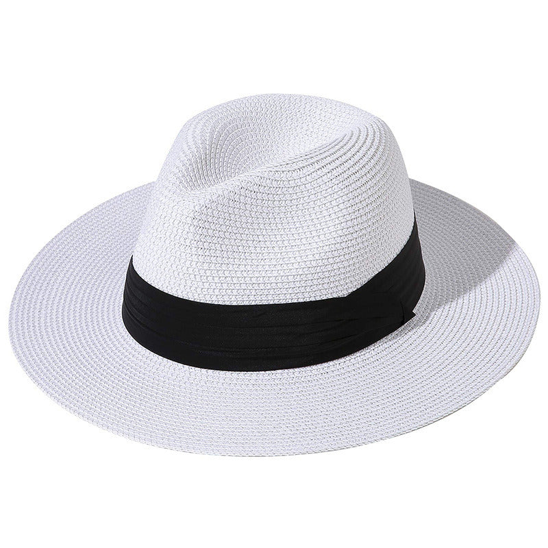 Women Men Wide Brim Straw Panama Roll up Hat Fedora Beach Sun Hat UPF50+