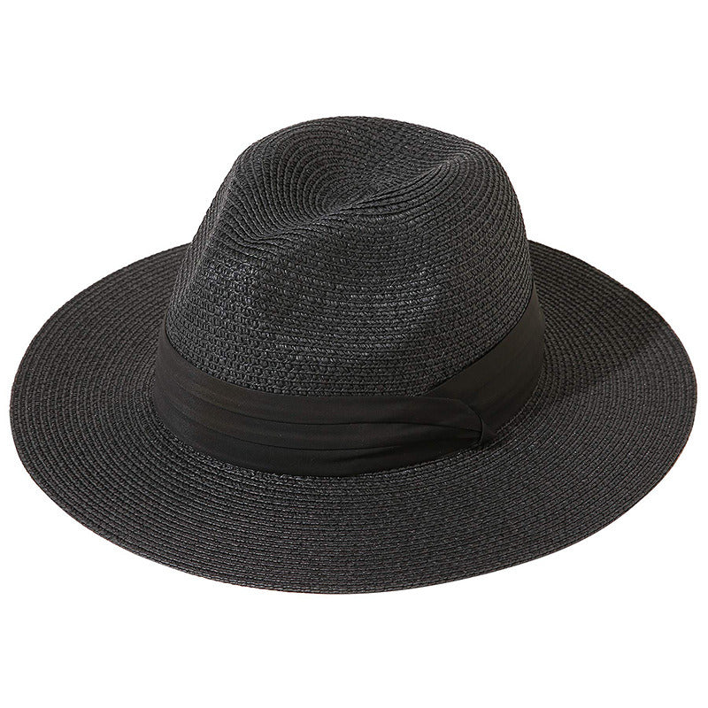 Women Men Wide Brim Straw Panama Roll up Hat Fedora Beach Sun Hat UPF50+