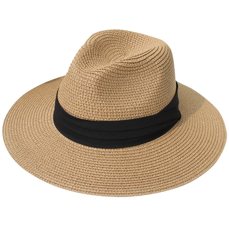Women Men Wide Brim Straw Panama Roll up Hat Fedora Beach Sun Hat UPF50+