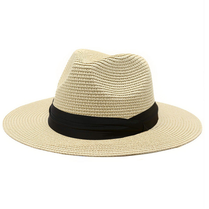 Women Men Wide Brim Straw Panama Roll up Hat Fedora Beach Sun Hat UPF50+