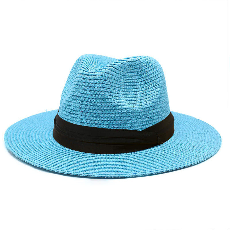 Women Men Wide Brim Straw Panama Roll up Hat Fedora Beach Sun Hat UPF50+