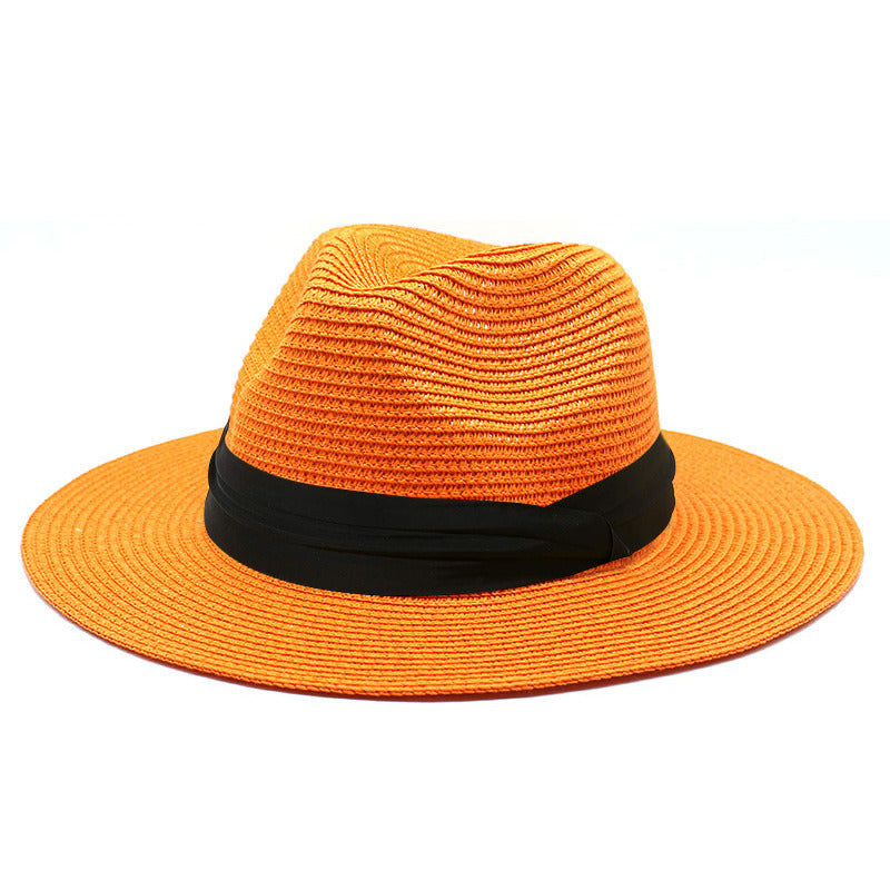 Women Men Wide Brim Straw Panama Roll up Hat Fedora Beach Sun Hat UPF50+