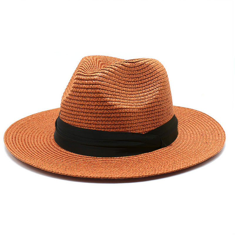 Women Men Wide Brim Straw Panama Roll up Hat Fedora Beach Sun Hat UPF50+