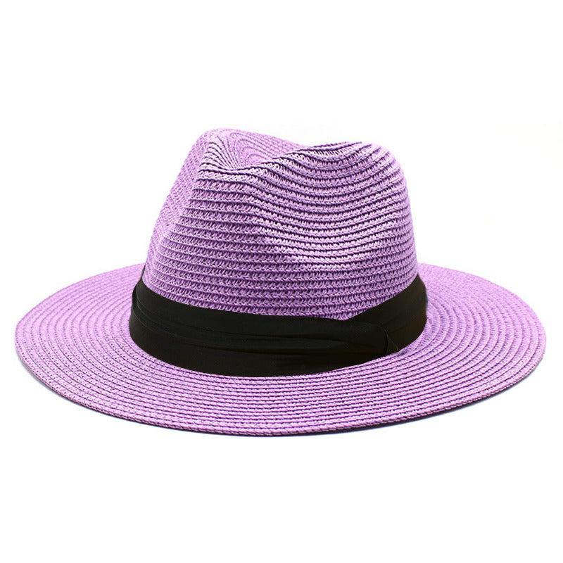 Women Men Wide Brim Straw Panama Roll up Hat Fedora Beach Sun Hat UPF50+