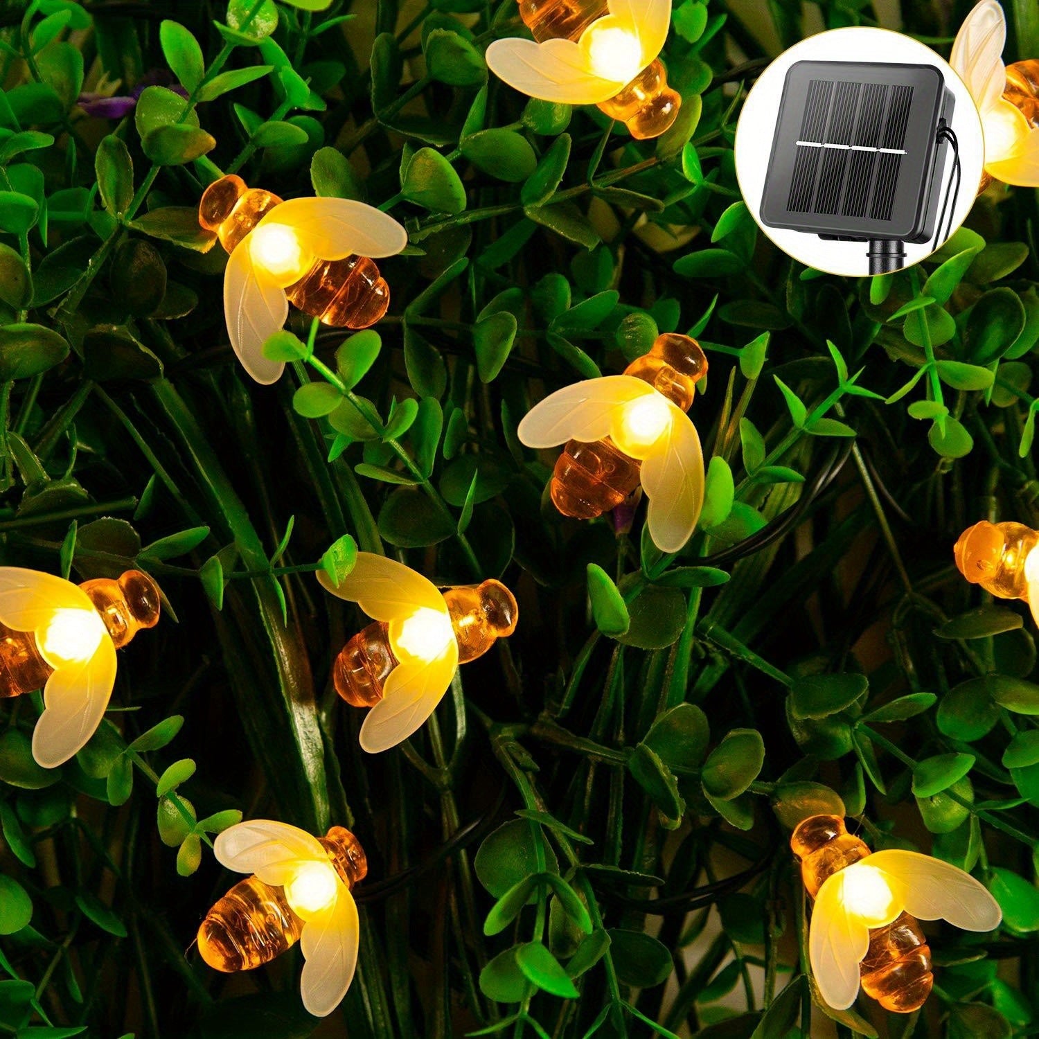 1pc Solar Lights String; 20LEDs Path Lights With 8 Lighting Modes; Outdoor Waterproof Simulation Honey Bees Decor Garden Lights For Garden Wedding Lawn Xmas Decorations; Warm White; 197in