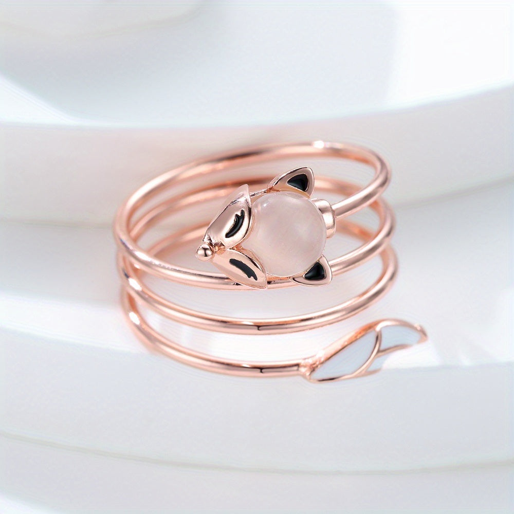 Luxury Ring Rose Gold Color Multi-turn Winding Moonstone Fox Rings Adjustable Rings Jewelry 18K Gold Plated Zicron Inlaid