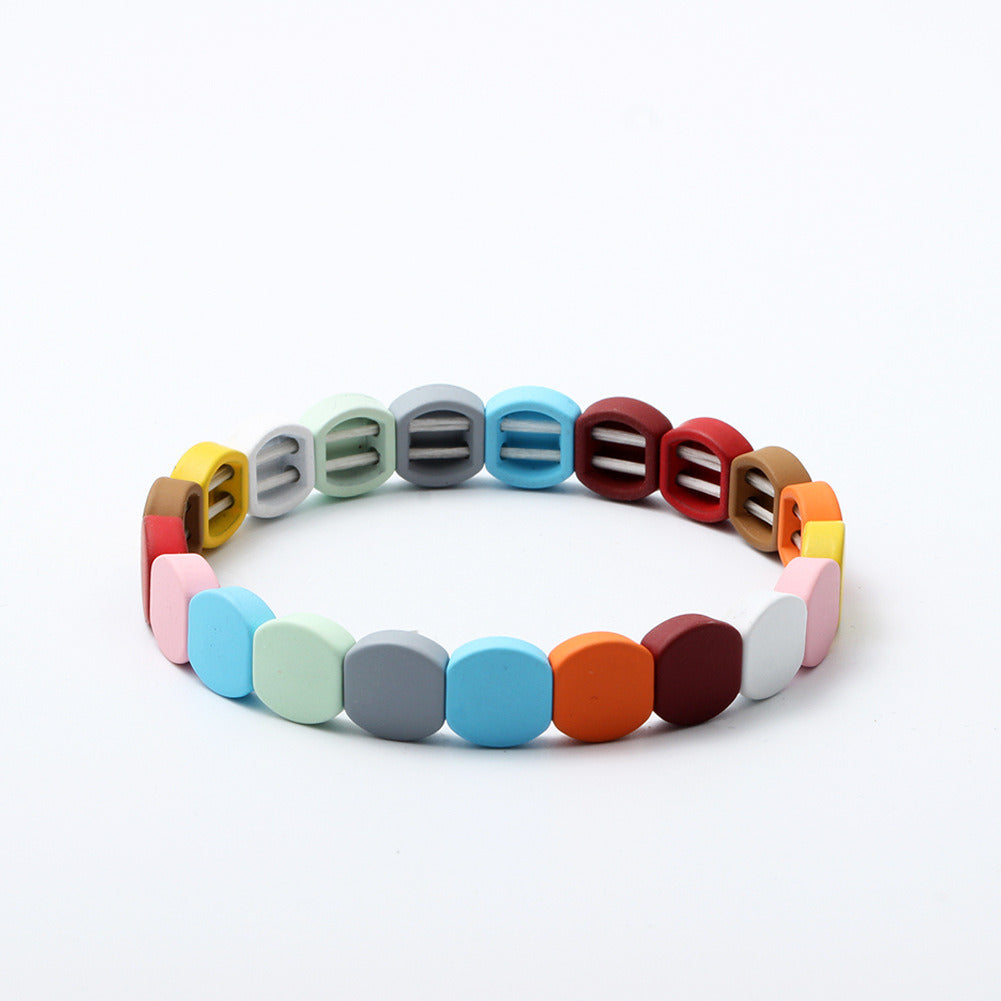 Paint Rainbow Bracelet Bohemian Style Enamel Geometric Bracelet Square Bracelet Women