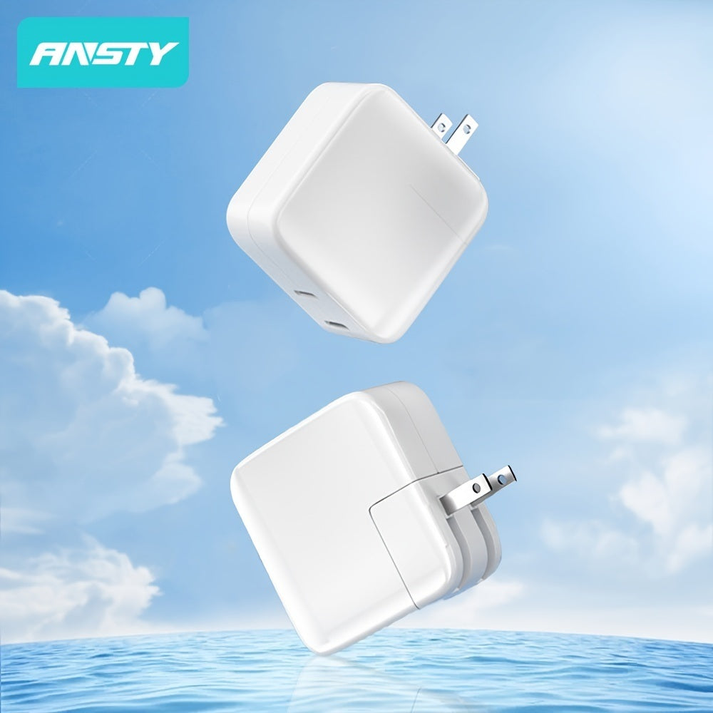 1pc 35W 2-Port USB-C Wall Charger PD20W+15W(MAX) Quick Charge For IPhone Apple Samsung Android Phone