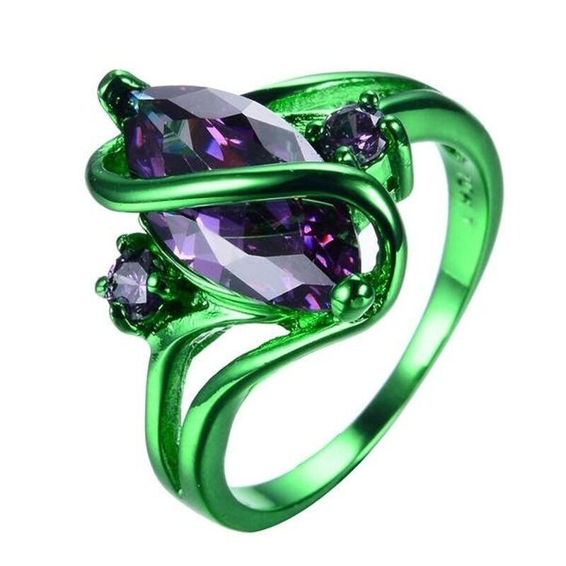 Classic Fashionable Female Christmas Gift, Green Filled Golden Color Purple High Quality Ring