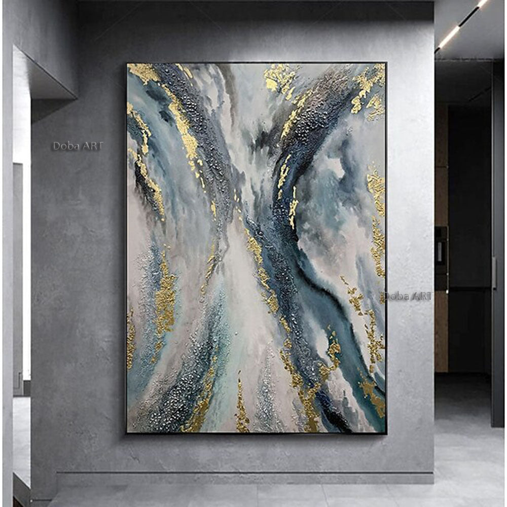 Handmade Oil Painting Canvas Wall Art Decoration Abstract Art Painting Gold Foil Streamer for Home Living Room hallway bedroom luxurious decorative painting