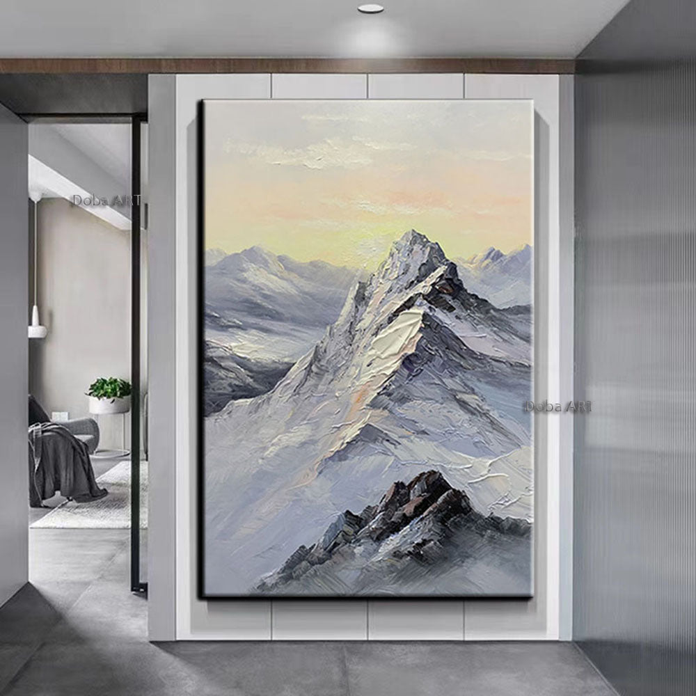 Hand-painted oil painting european-style elegant hanging painting sunrise snow mountain decorative painting fantasy vertical murals large fresh knife painting