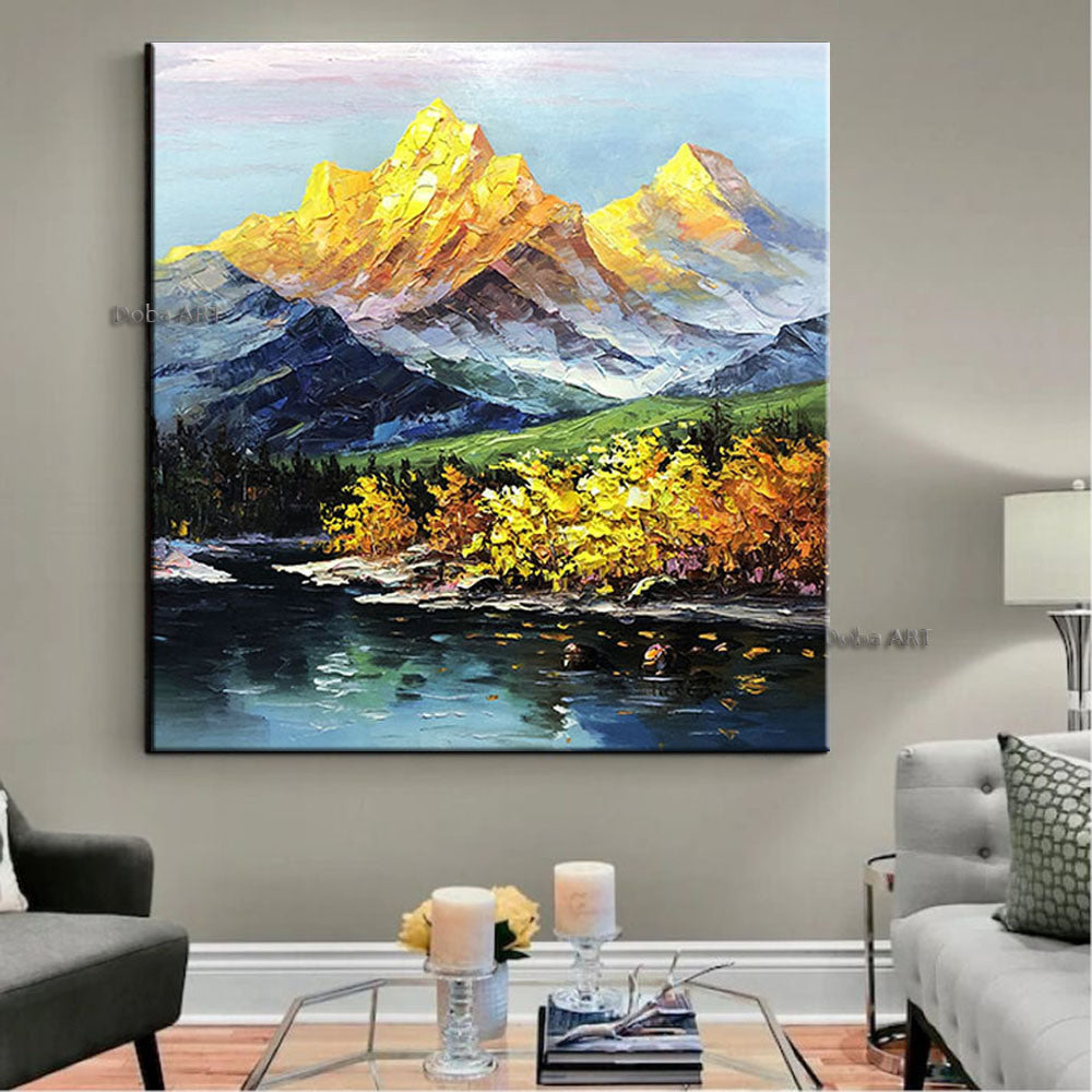 Hand-painted oil painting sitting room hanging painting thick oil jinshan office mural landscape decorative painting living room corridor decorative painting