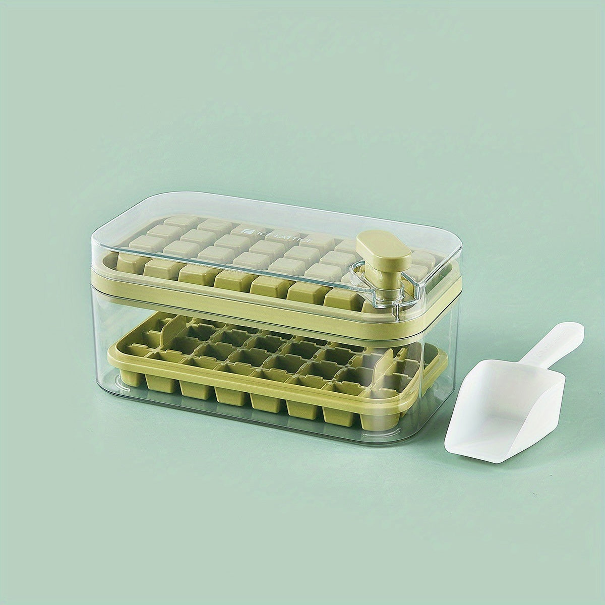 1pc Large Size 32/64 Slots Ice Mold Ice Tray Tray With Lid Ice Delivery Shovel; Creative 2-in-1 Ice Tray Mold And Storage Box One-click For Ice Extraction