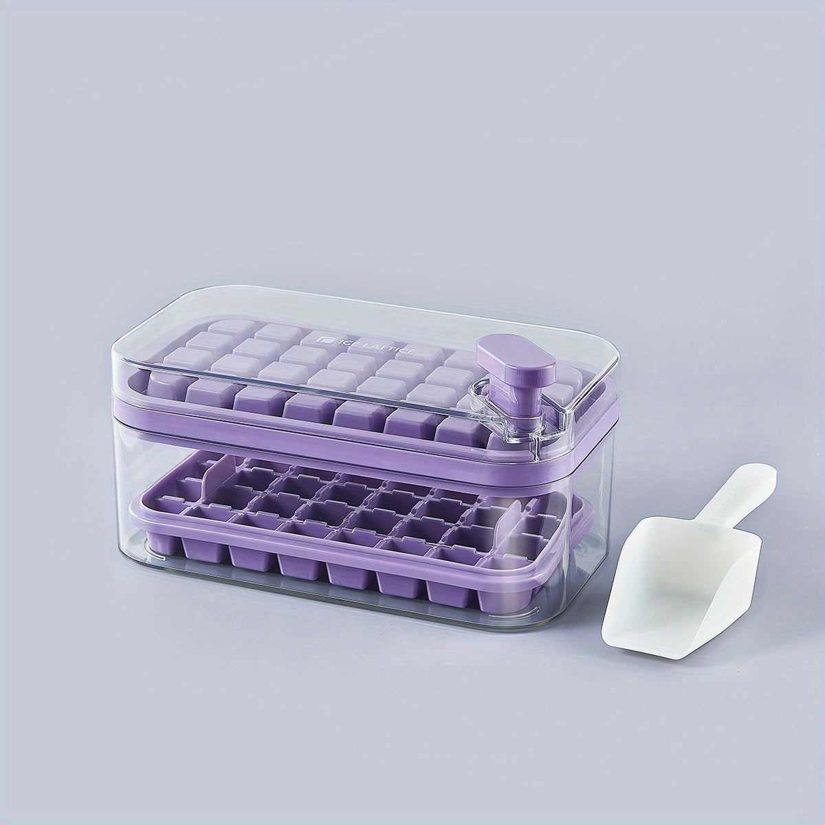 1pc Large Size 32/64 Slots Ice Mold Ice Tray Tray With Lid Ice Delivery Shovel; Creative 2-in-1 Ice Tray Mold And Storage Box One-click For Ice Extraction