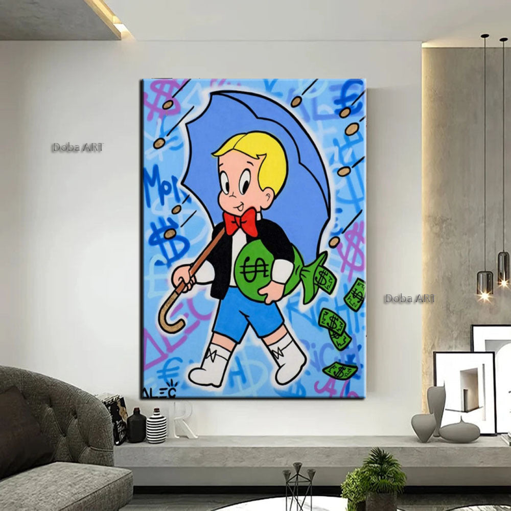 Hand Painted Canvas Richie Rich Monopoly; Oil Painting; Hand Painted; Graffiti; pop art; wall art; street art; home decor; Gift Living Room hallway bedroom luxurious decorative painting