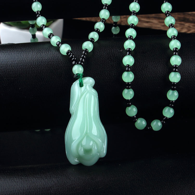 Dragon Guan Gong Gold Toad Brave Light Green Necklace