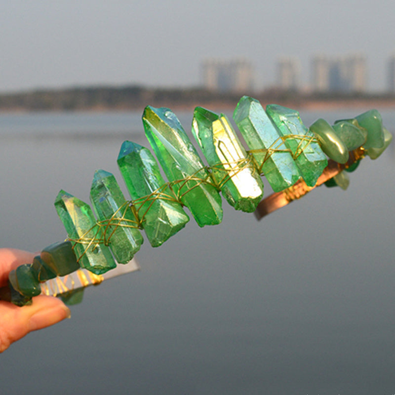 Natural Electroplated Crystal With Natural Crushed Stone Crown