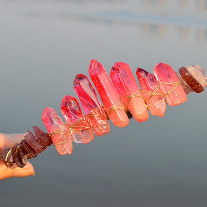 Natural Electroplated Crystal With Natural Crushed Stone Crown