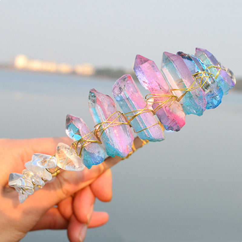 Natural Electroplated Crystal With Natural Crushed Stone Crown