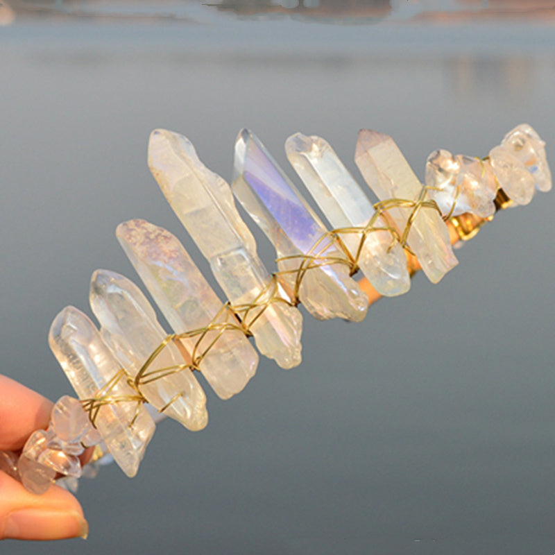 Natural Electroplated Crystal With Natural Crushed Stone Crown