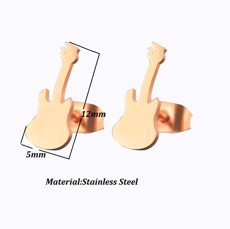 European And American Stainless Steel Guitar Stud Earrings For Women Fashion Minimalism Earrings