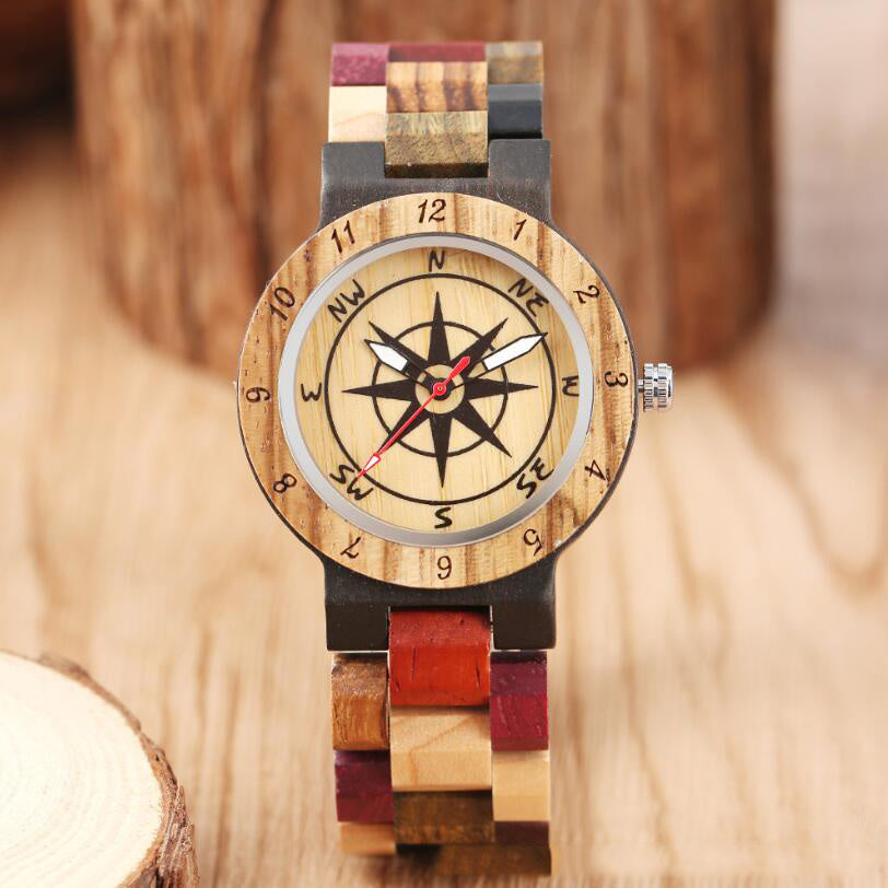 Full Color Wood Compass Plate Men's Lady Couple Watch Personality Scale Men's Watch