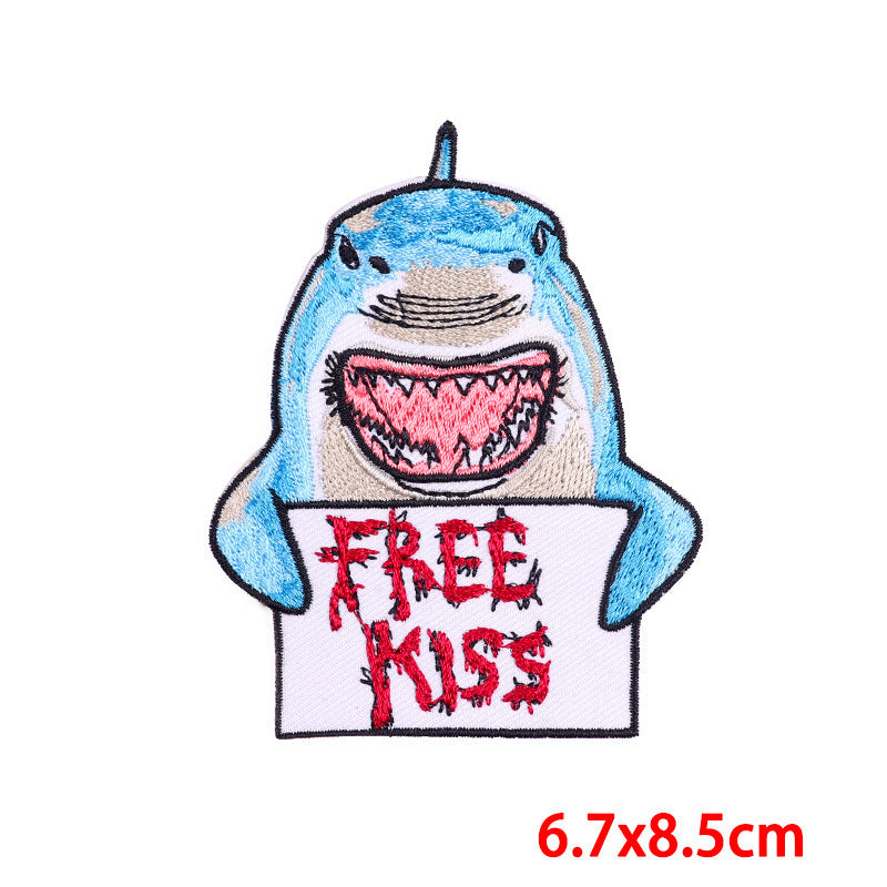 Punk Shark Embroidered Cloth Stickers Patch