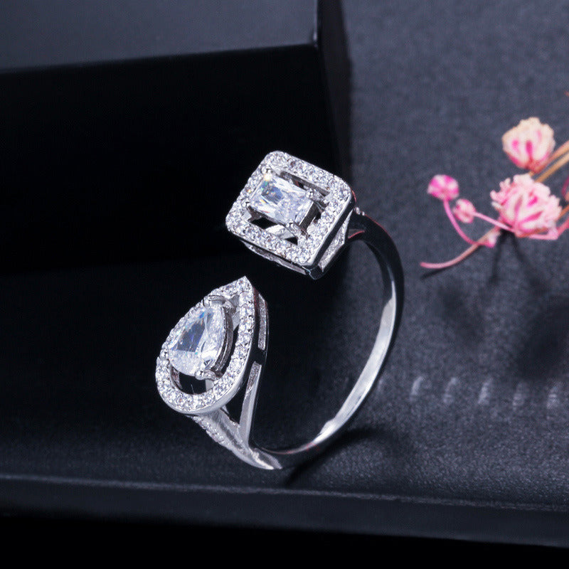 Three Layer Electroplating Of Full Diamond Water Drop Zircon Ring