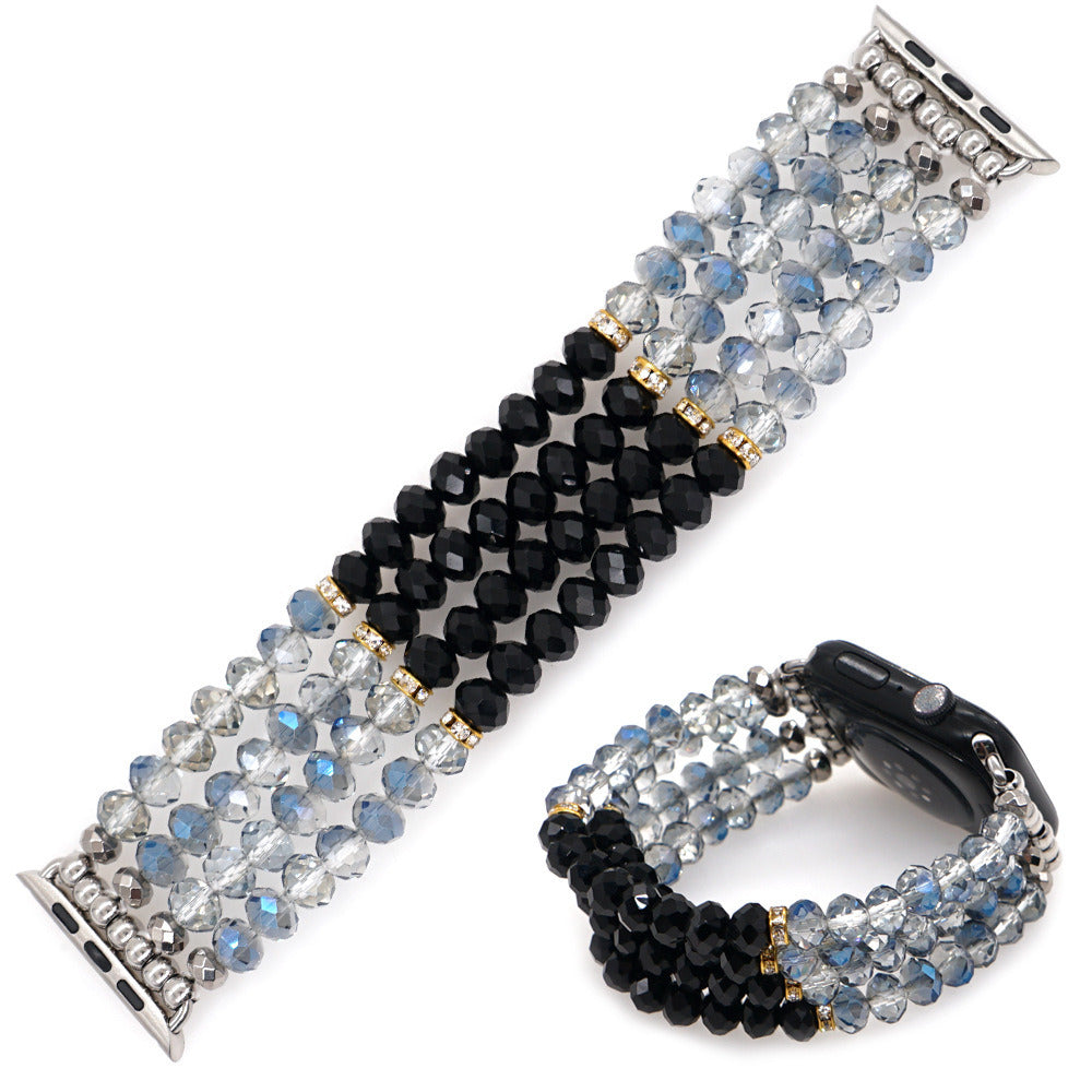 Gold Plated Gallstone Spacer Steel Blue Black Crystal Strap