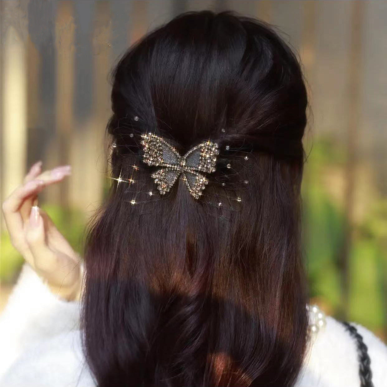 Mesh Micro Inlaid Color Diamond Butterfly Hairpin