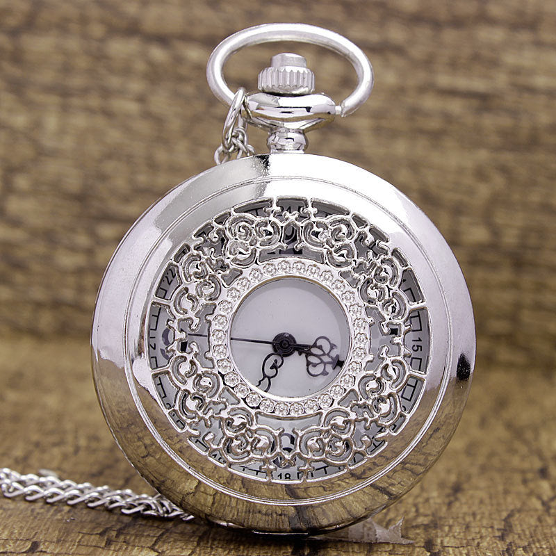 Men's And Women's Fashion Retro Hollow Clamshell Pocket Watch Necklace